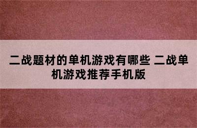 二战题材的单机游戏有哪些 二战单机游戏推荐手机版